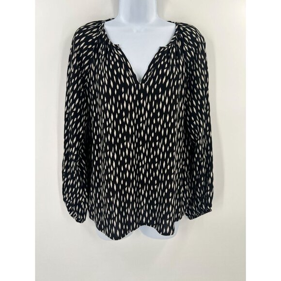 Velvet By Graham & Spencer Small Black White Patterned Blouse V-Neck Long Sleeve - Picture 9 of 9
